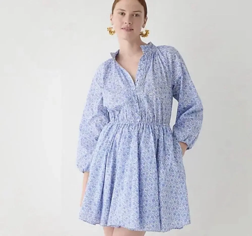 J. Crew Liberty Fabric Ruffle-collar mini dress D'Anjo Coast fabric Size XL Boho